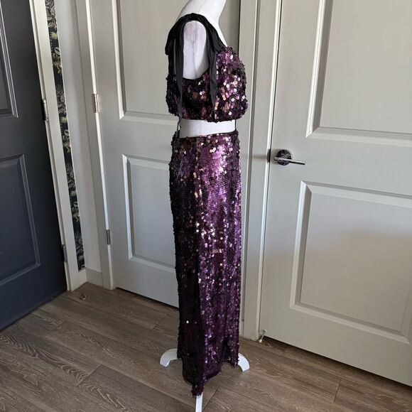 NWT Free People Star Bright Lilac Purple Sequin Two-Piece Coordinated Set Size 8 - Picture 3 of 10